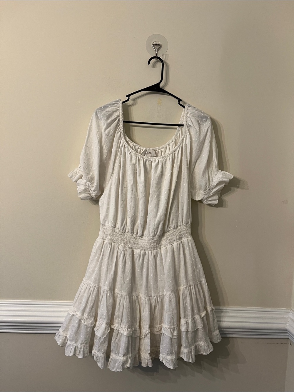 Cleobella White Cotton Tiered Mini Dress Size L
